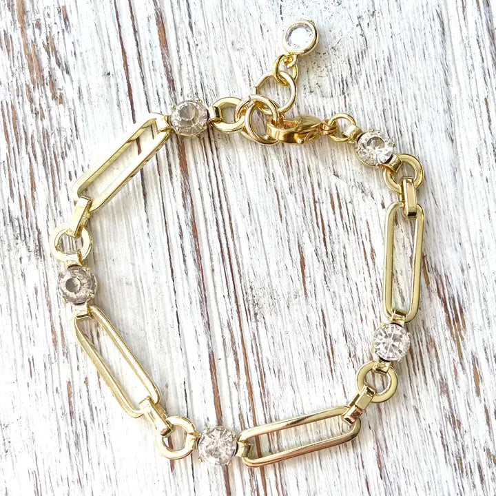 Paperclip chain bracelet with crystals.