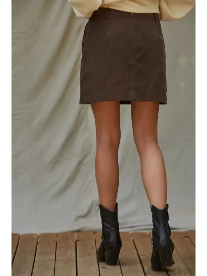 Woven Cotton Corduroy A-Line Mini Skirt