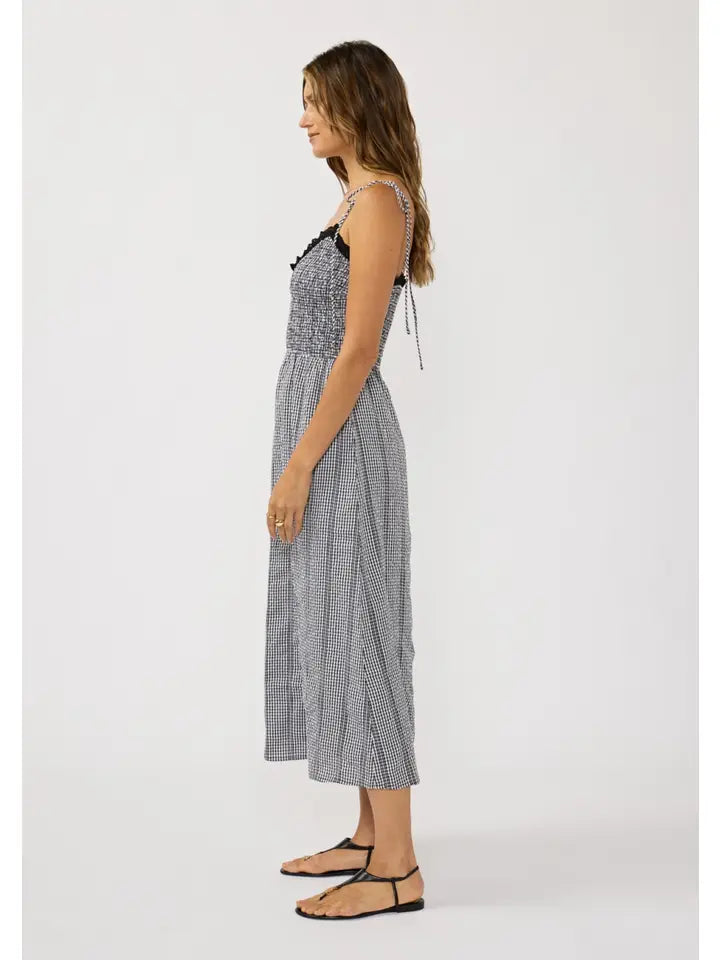 Smocked Gingham Midi Dress