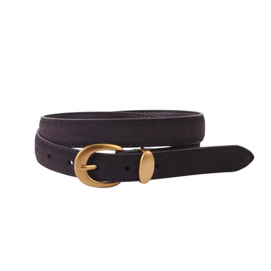 Suede Belt with Gold Curve Buckle