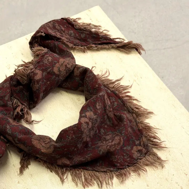 Floral Print Triangle Fringe Scarf
