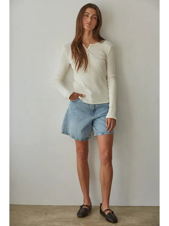 Knit Cotton Thermal Half Buttondown Long Sleeve