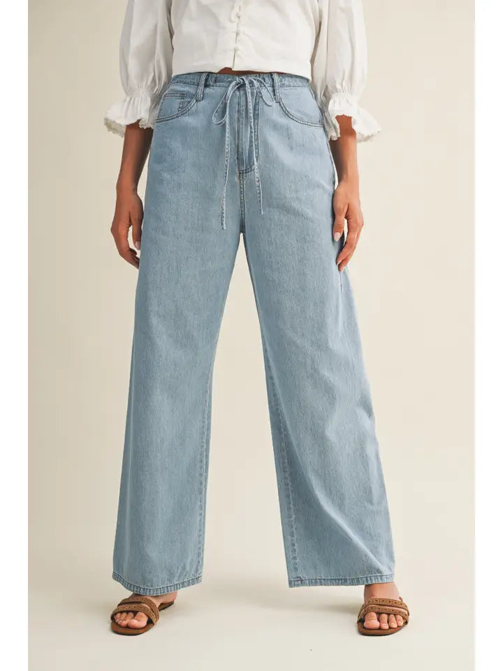 Relaxed Denim Pants with Drawstring Waist