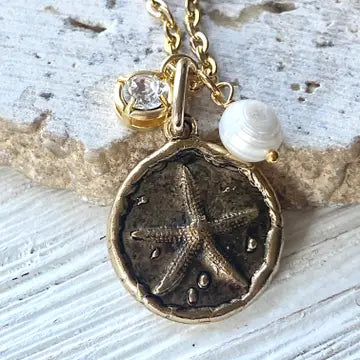 Starfish Ocean Coastal Cruise Ship Jewelry Nautical Beach Burnished gold, 20”