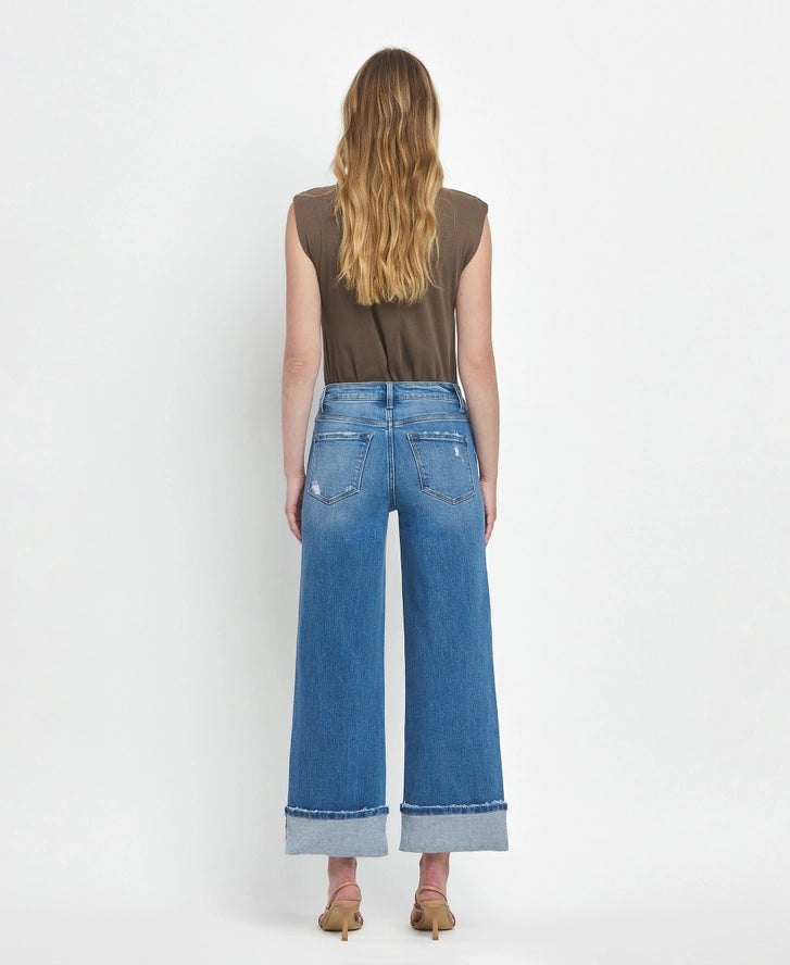 High Rise Cuffed Wide Jeans
