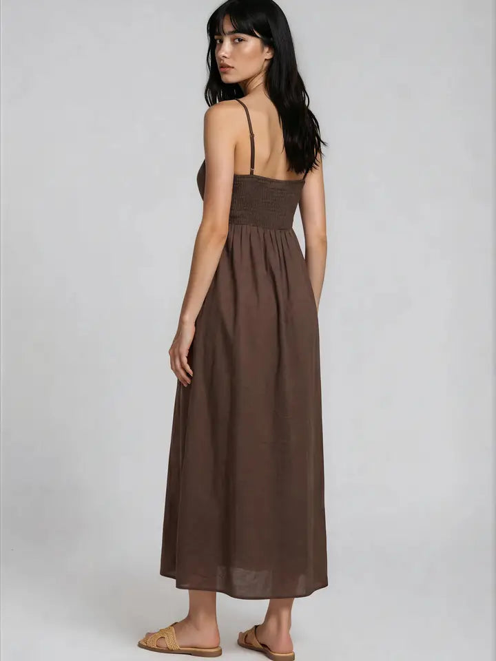 Pintuck Detail Spaghetti Strap Midi Sundress