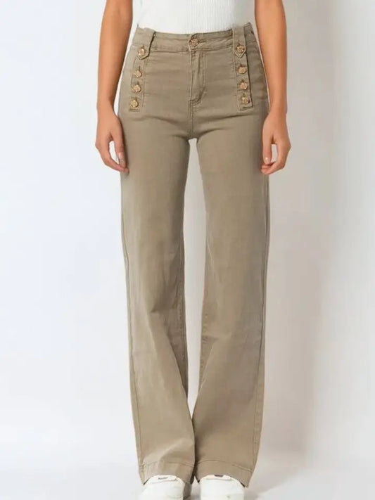 Straight Jeans with Gold Buttons At the Side
