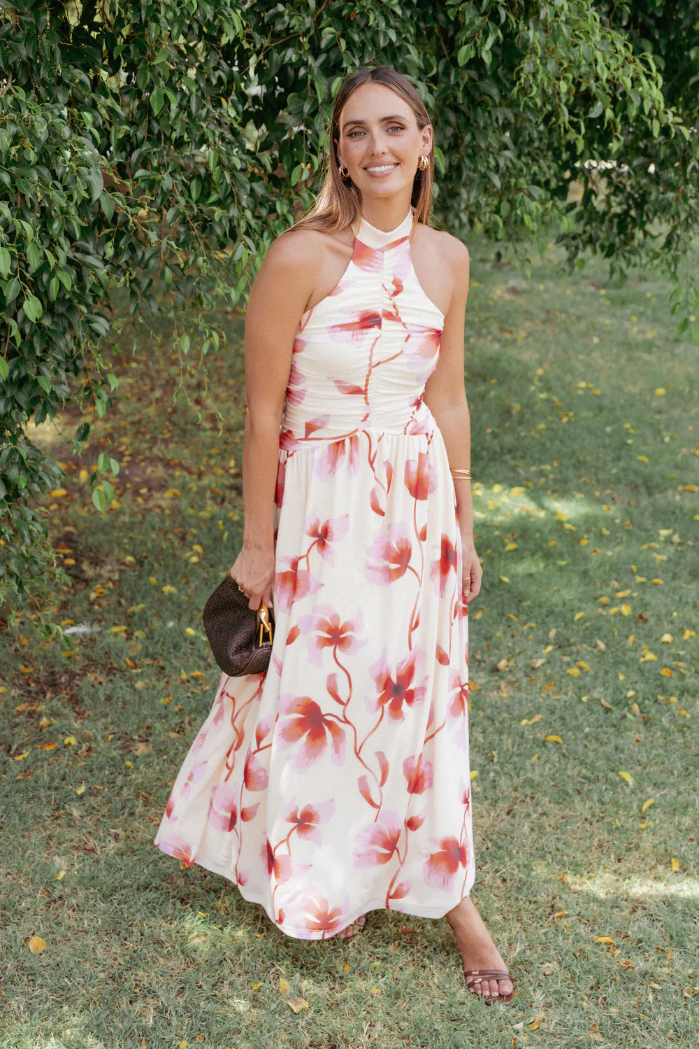 Kiara Halter neck Maxi Dress Pink Floral