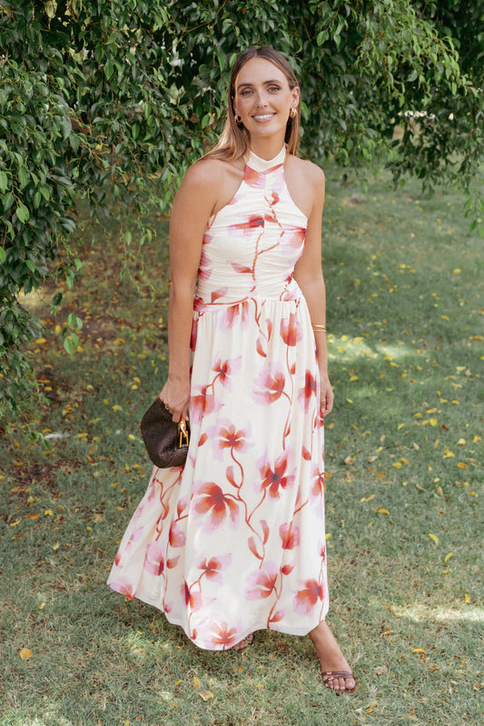 Kiara Halter neck Maxi Dress Pink Floral