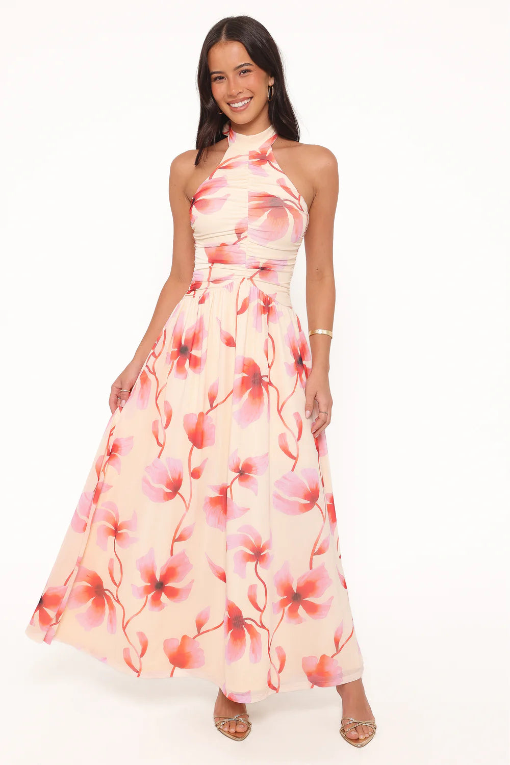 Kiara Halter neck Maxi Dress Pink Floral