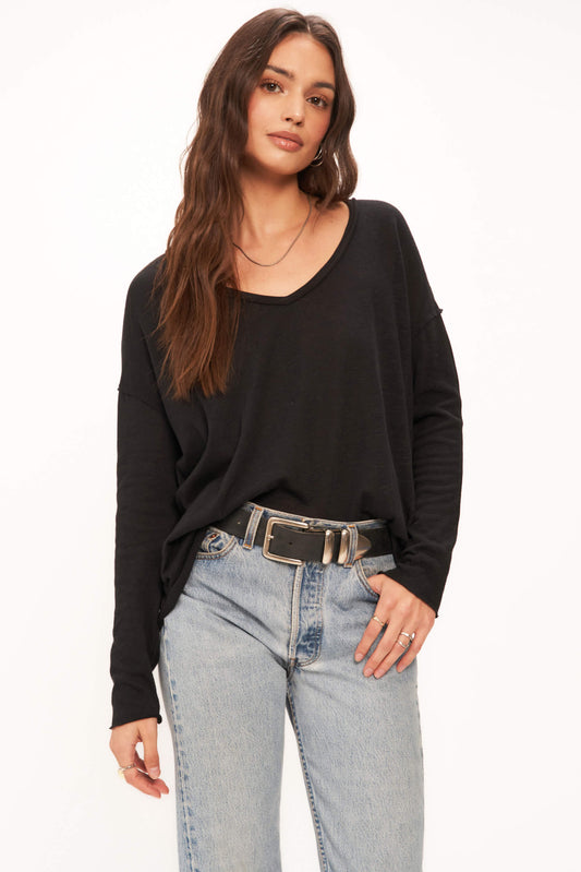 MAE TEXTURED RELAXED V-NECK LONG SLEEVE